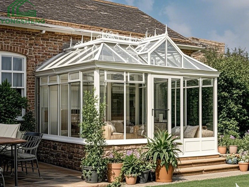 glass greenhouse, learn-on greenhouse, Victorian greenhouse, glass conservatory,Victorian learn-on glass conservatory greenhouse for sale